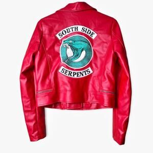Riverdale Vegan Leather Red Moto Jacket -South Side Serpents